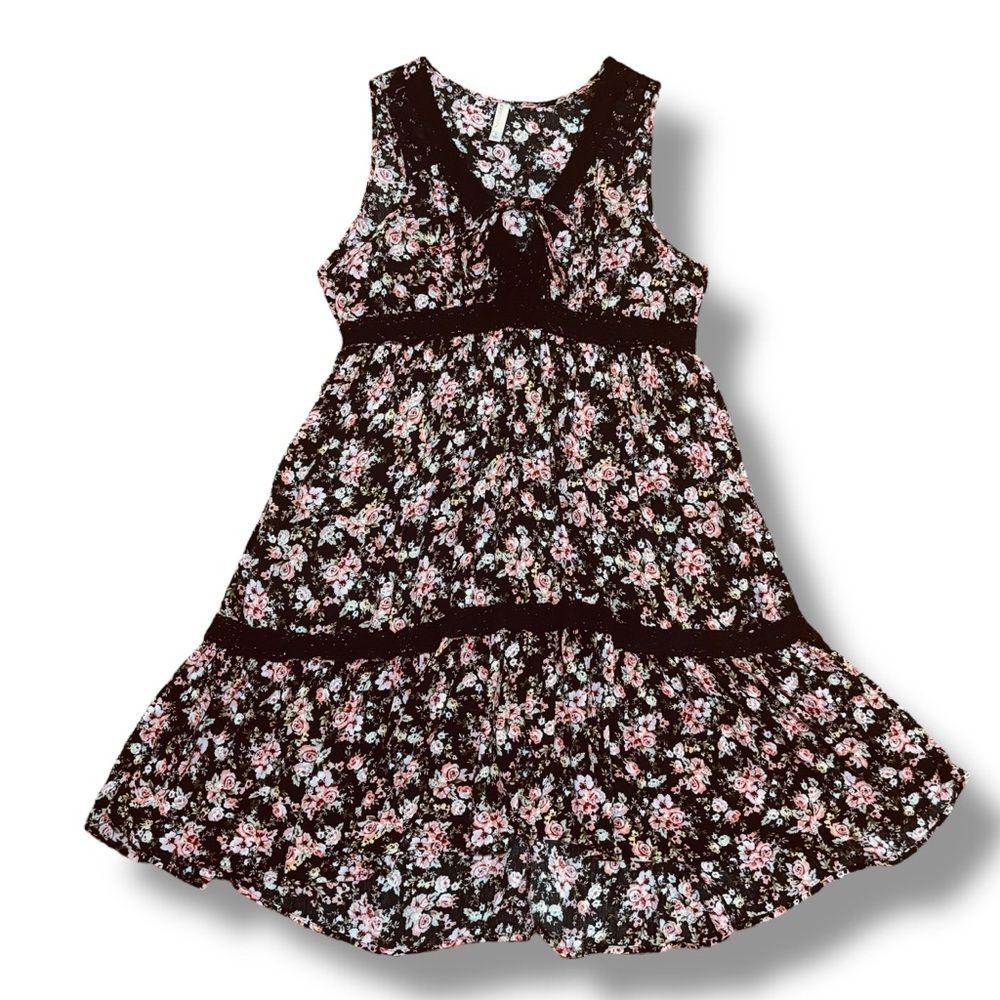 Xhilaration Black Pink Floral Mini Dress – Medium